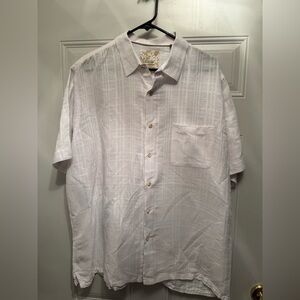 Tasso Elba Island Shirt Mens XL White Short Sleeve Button Up Silk /Rayon